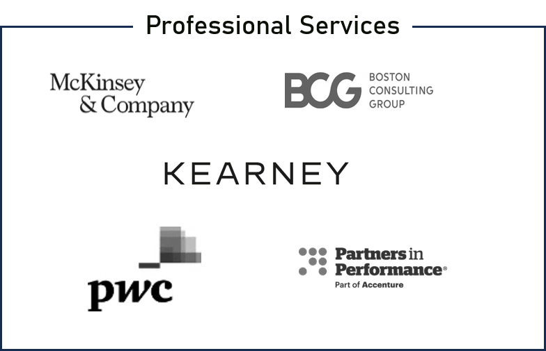 Professional services: McKinsey, BCG, Kearney, PwC, Partners in Performance