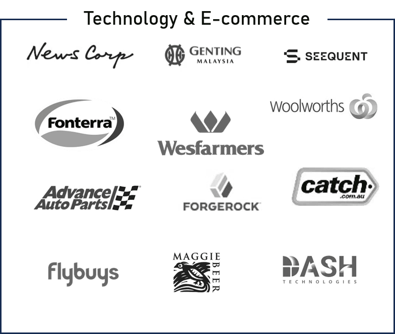 Technology and e-commerce clients: News Corp, Genting, Seequent, Fonterra, Wesfarmers, Woolworths, Advance Auto Parts, ForgeRock, Catch, flybuys, Maggie Beer, Dash
